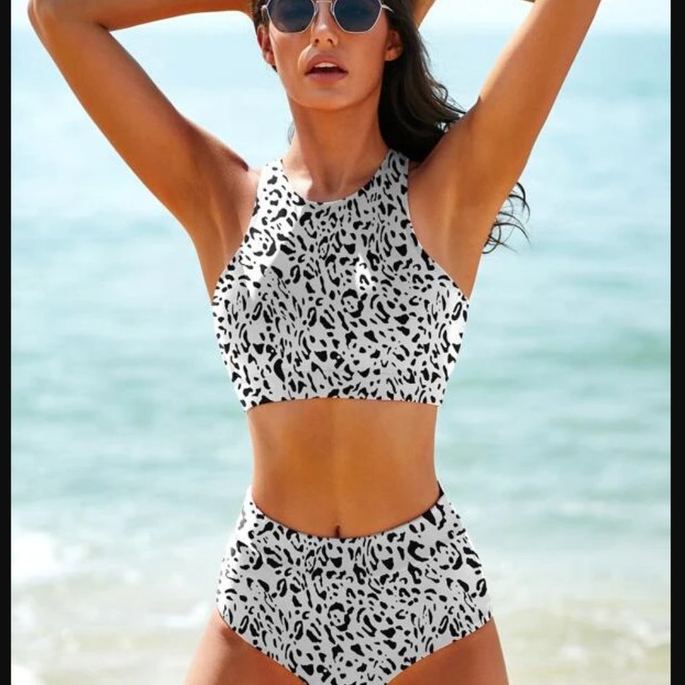 Allover Graphic High Waisted Bikini Swimsuit